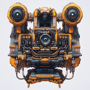 未来感橙色机械装置特写