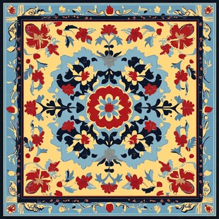 复古花卉图案精美方巾