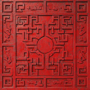 中式红色雕花装饰图案