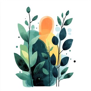 绿植环绕的抽象人物形象