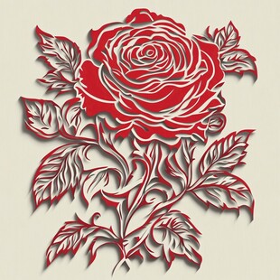 立体剪纸风红玫瑰图案