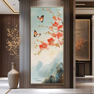 中式玄关蝴蝶花卉装饰画