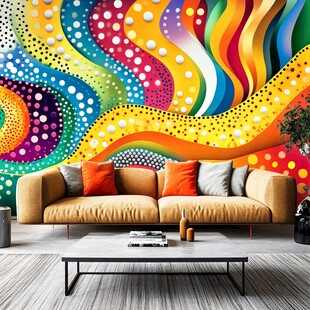 绚丽多彩波点沙发背景墙