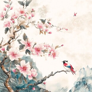 春日繁花间的灵动鸟儿