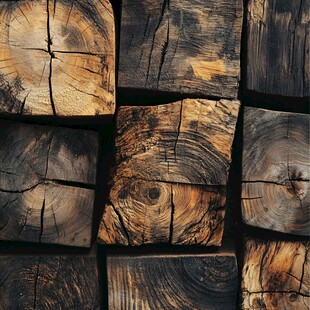 堆叠的古老原木纹理画面