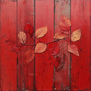 红木板上的秋叶装饰画