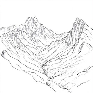 手绘线条勾勒的壮丽山脉