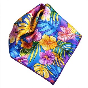 热带花卉图案多彩方巾