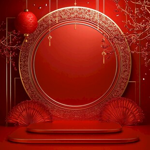 中式红金风舞台场景布置