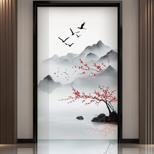 中式山水花鸟玄关装饰画