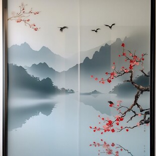 中式山水花鸟屏风画意境美