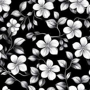黑白花卉图案无缝背景