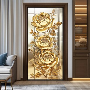 金色牡丹艺术玻璃隔断