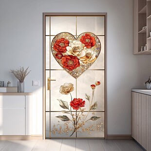 心形花卉艺术玻璃门