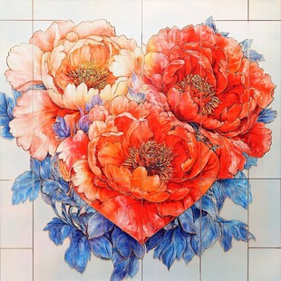 心形牡丹花卉艺术画