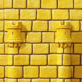 黄色砖块墙配迷你城堡