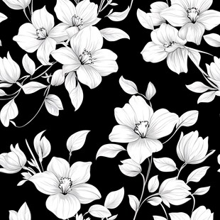 黑白花卉图案无缝背景图