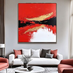 红色抽象挂画点亮客厅