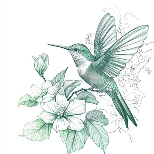 绿羽蜂鸟栖于繁花之间