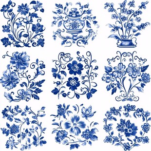 青花瓷花卉图案设计集合