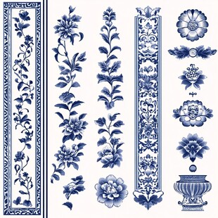 中式青花瓷风格花卉纹饰