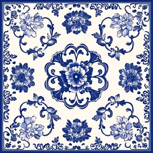 青花瓷花卉方形传统图案