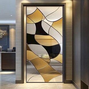 现代艺术风彩色玻璃隔断门