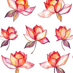 水彩风娇艳盛开的花朵图案