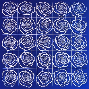蓝底白玫瑰几何图案背景