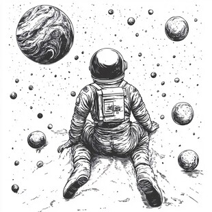 宇航员独坐凝视浩瀚宇宙