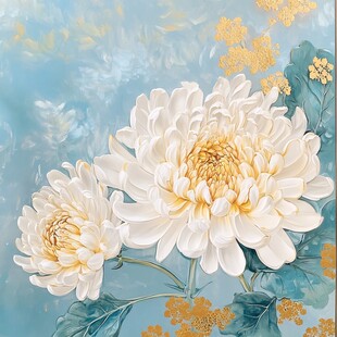 淡雅白菊绘于梦幻蓝背景