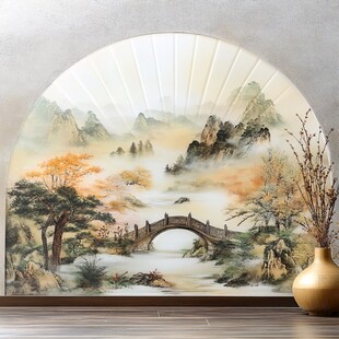 中式扇面山水装饰画意境美