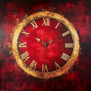 复古红底罗马数字时钟