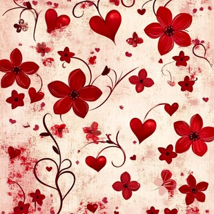 浪漫红花爱心图案背景