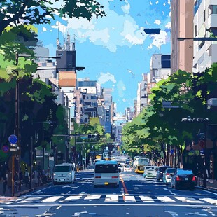繁华都市街道的清新景象