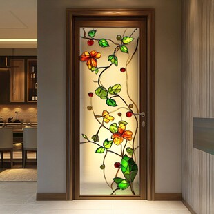 彩色花卉玻璃艺术门