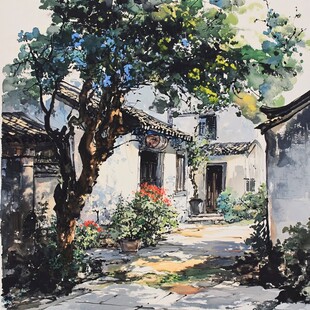 江南古巷庭院水墨画韵