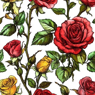 手绘多彩玫瑰花卉图案