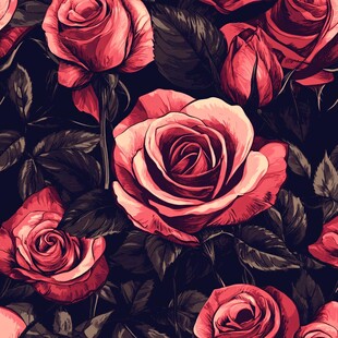 红玫瑰花卉无缝图案背景