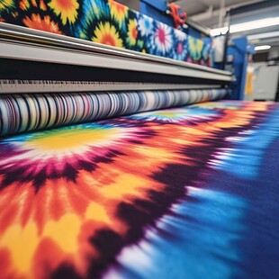 彩色扎染布料的工业生产场景