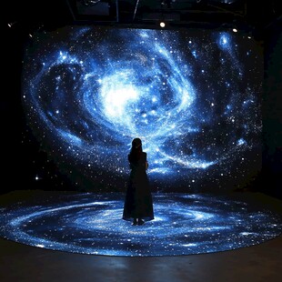 女子置身梦幻星空场景
