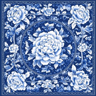 青花瓷牡丹图案精美纹饰