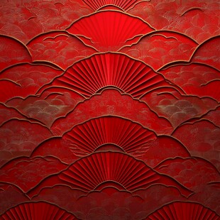红色扇形云纹立体装饰图案