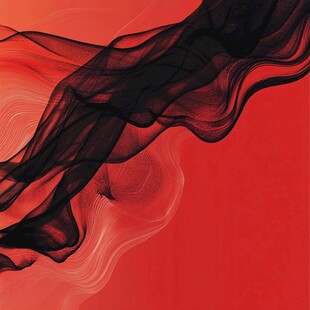 红色背景飘动的黑色绸带
