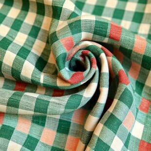 绿白红格子纯棉布料纹理