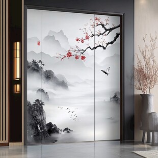 中式山水梅花屏风装饰画