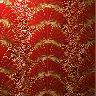 红色金纹扇形图案纹理