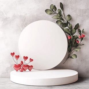 心形装饰与圆形展示台场景