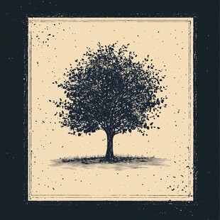 复古风单棵树木艺术插画