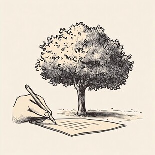 手绘之笔绘就树下景致